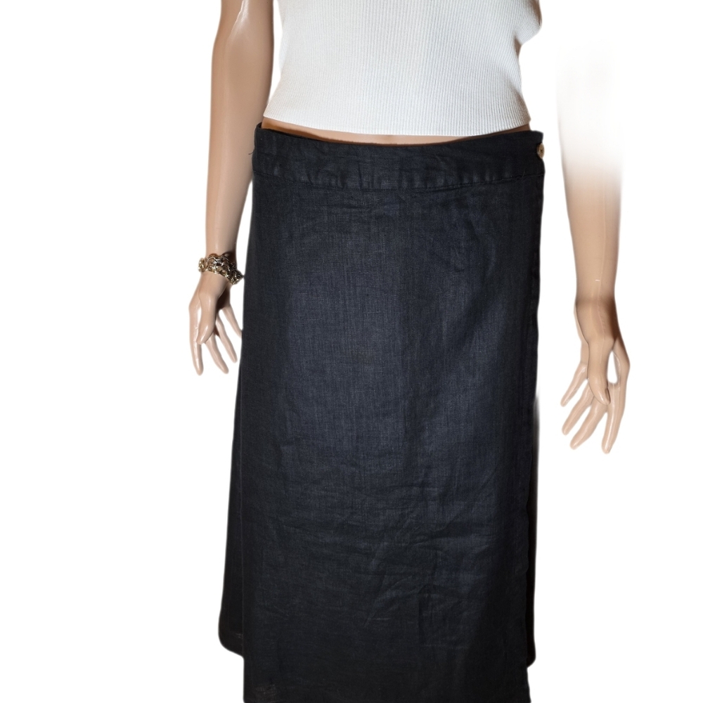 Reistor Black A-Line Sustainable Linen Overlap Midi Skirt - Large NWT - Picture 6 of 16